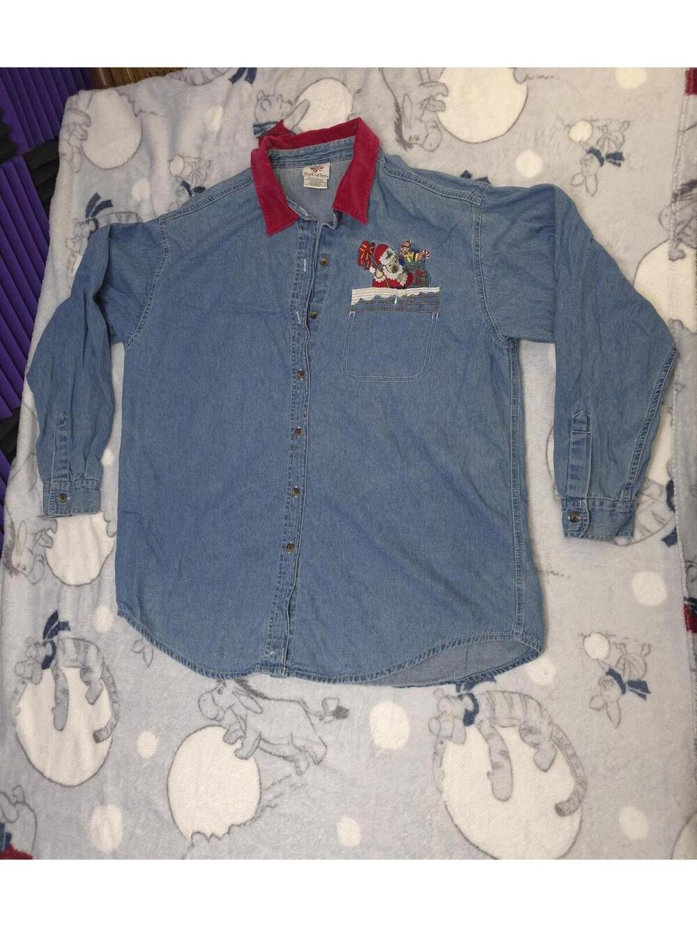 Vintage Nutcracker Denim Christmas Button Up